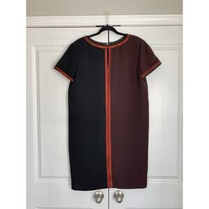 Vtg Marie St Claire Satin Two Tone Sheath Dress Black Burgundy Lined Oriental